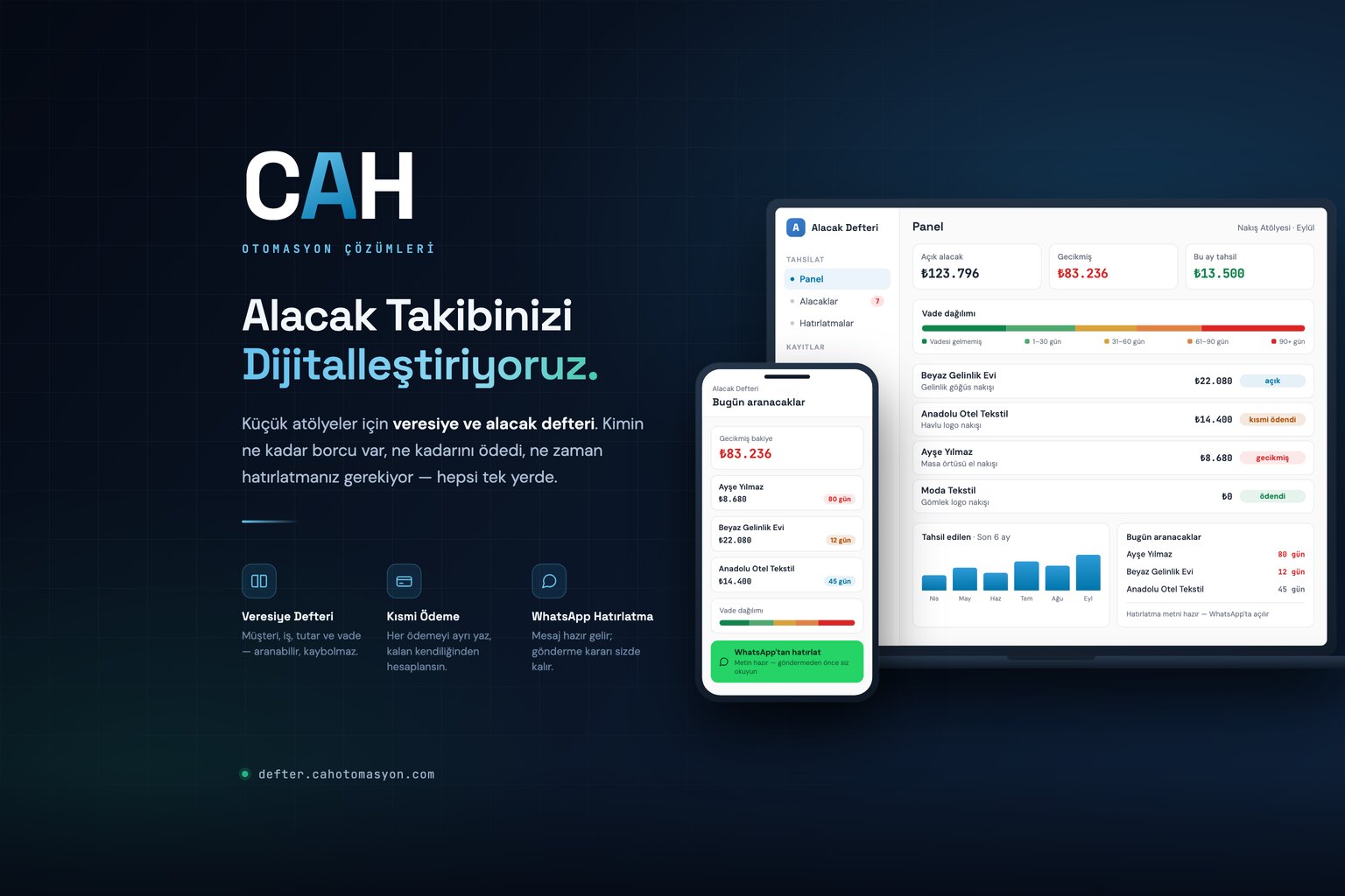 Alacak Defteri — atölyeler için veresiye ve alacak takip uygulamasının tanıtım görseli
